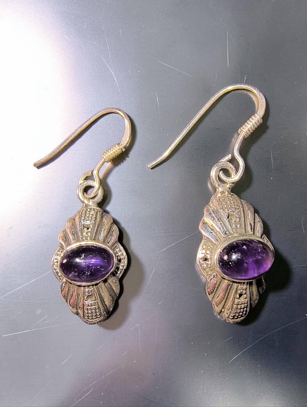 Amethyst & Sterling Silver Art Deco Style Dangle Earrings Brand New